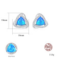 Luxury 925 Sterling Silver CZ Triangle Fire Opal Gemstone Stud Earrings